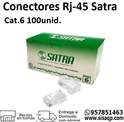 Conectores RJ45 Satra UL94V-02 Categoria 6 100 unidades
