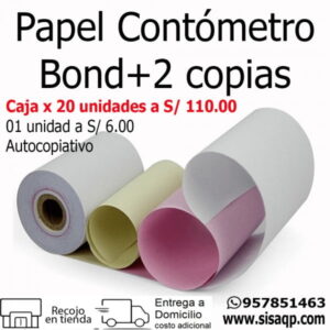 Papel Contometro Bond 76x80mm mas 2 copias rosa y amarillo
