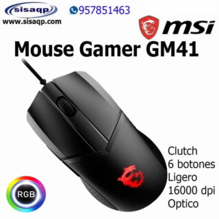 Mouse Msi GM41 Gamer Clutch Lightweight, Optico, hasta 16000dpi, USB 2.0, 6-botones, Negro