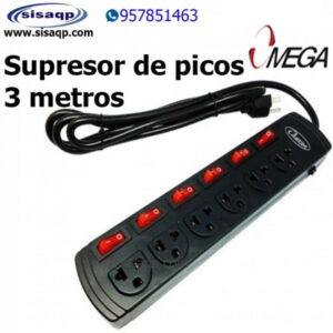 Supresor de picos con switch 3 metros 6 tomas Omega 49262JBK
