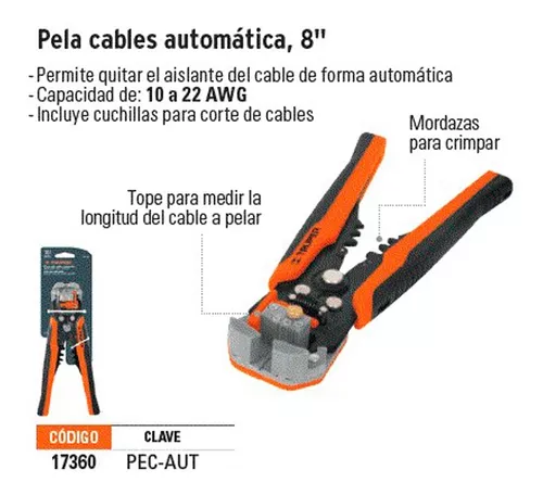 Pinza 8" pela cables automática, 22 a 10 AWG, TRUPER