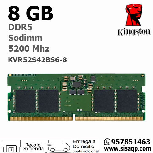Ram Kingston Sodimm 8GB DDR5 5200MHz KVR52S42BS6-8