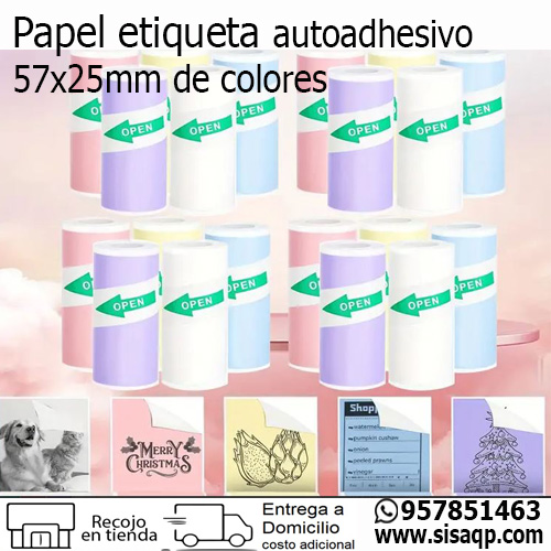 Papel termico autoadhesivo 57x25mm Colores
