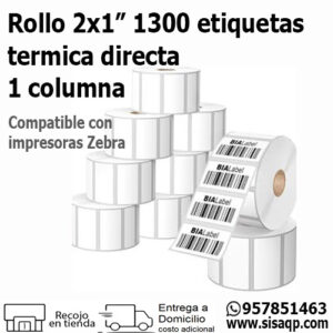 Rollo 2x1 1300 etiquetas Bialabel BL-ZB-21-1300-12 Etiquetas termicas directa 1 columna