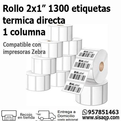 Rollo 2x1 1300 etiquetas Bialabel BL-ZB-21-1300-12 Etiquetas termicas directa 1 columna