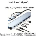 Hub 8 en 1 tipo-C, Usb, SD, TF, USB-C, JACK 3.5mm