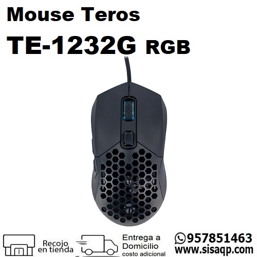 Mouse Teros TE-1232G Gamer Negro RGB 7200 DPI 7 botones