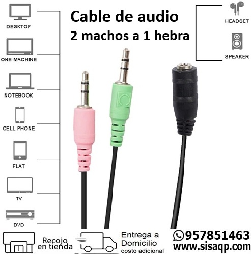 Cable de audio 2 machos a 1 hembra