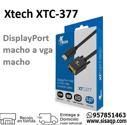 Xtech XTC-377 Cable Displayport macho a vga macho 1.7mts