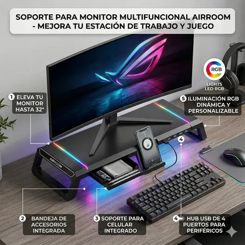 Soporte para monitor Airboom AB089 RGB 4 Usb - Imagen 3