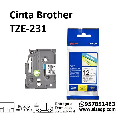 Cinta Brother TZE-231 Negro en blanco
