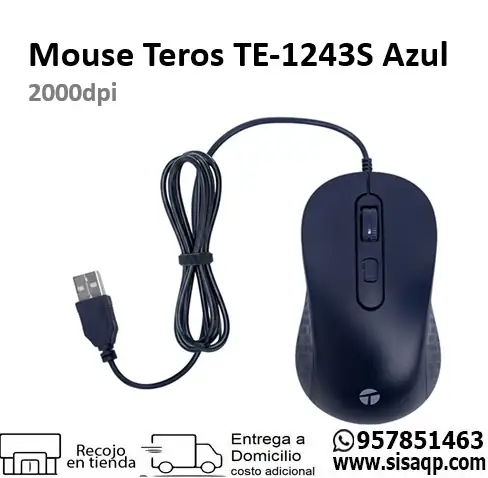 Mouse Teros TE-1243S 2000 dpi usb 4 botones azul