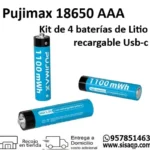 Pujimax 18650 Kit de 4 baterias de Litio recargable Usb-C AAA 1100MWH 1.5V