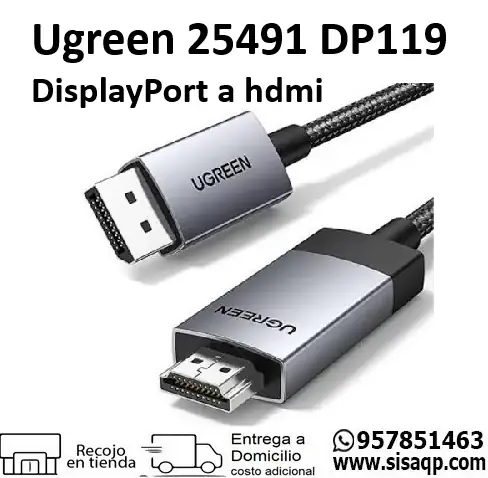 Ugreen 25491 DP119 Cable displayport a Hdmi 4K 3 mts