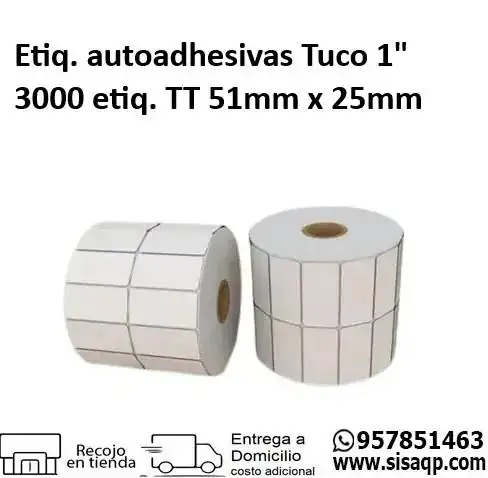 Rollo de 3000 Etiquetas autoadhesivas TT 51mm x 25mm 2 columnas Tuco 1"