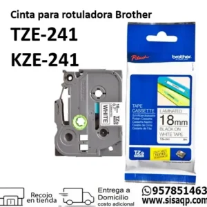 Cinta TZE-241/KZE-241 para rotuladora Brother 18mm x 8m Negro sobre Blanco