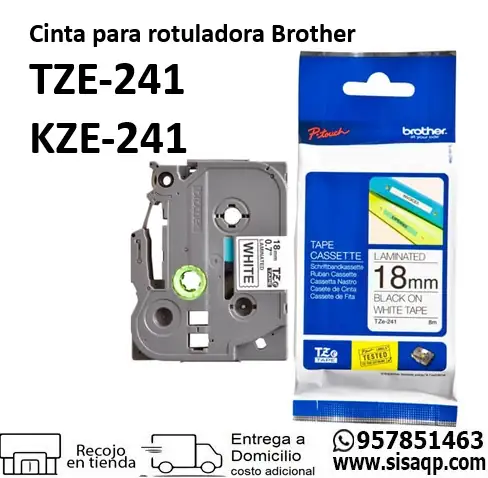 Cinta TZE-241/KZE-241 para rotuladora Brother 18mm x 8m Negro sobre Blanco
