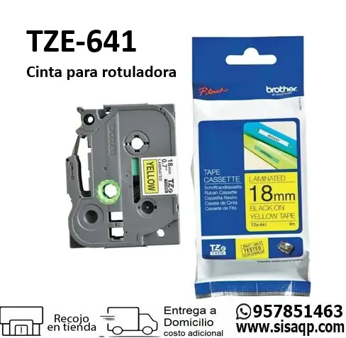 Cinta TZE-641 para Rotuladora Brother 18mm x 8m Negro sobre amarillo