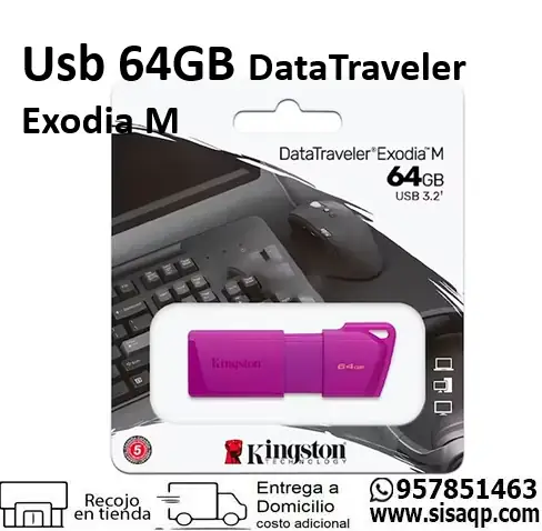 Memoria Flash USB DataTraveler Exodia M, 64GB, USB 3.2 Gen 1 (Tipo-A) Neon Purple (Morado)