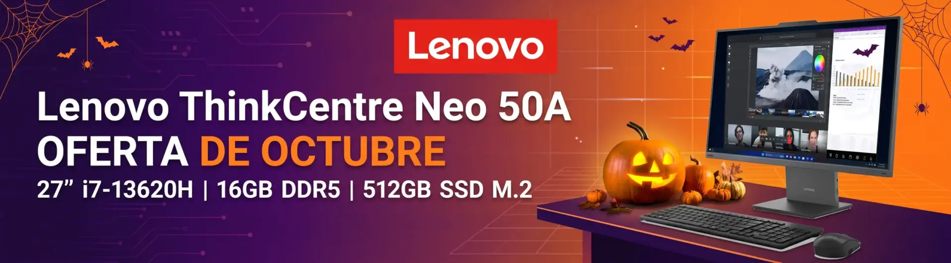Lenovo Thinkcentre Neo 50A 27″, I7-13620H, 16GB DDR5, 512GB SSD M.2, W11PRO